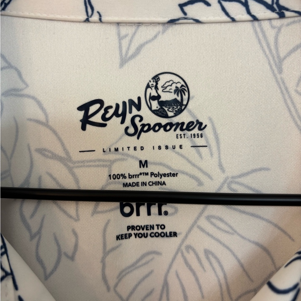 Reyn Spooner White and Blue Tropical Leaf Shirt - Picture 2 of 2